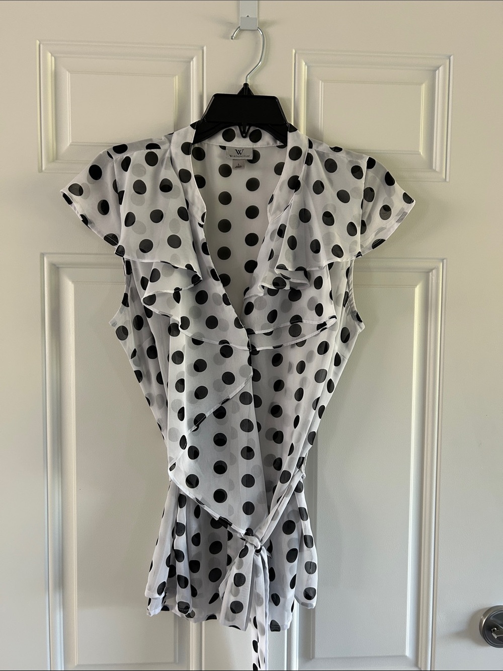 Worthington White Blouse with Black Polka Dots